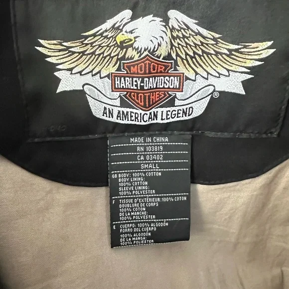 Harley Davidson Black Cotton Full Zip Utility Jacket 97443-06VW - Picture 7 of 8